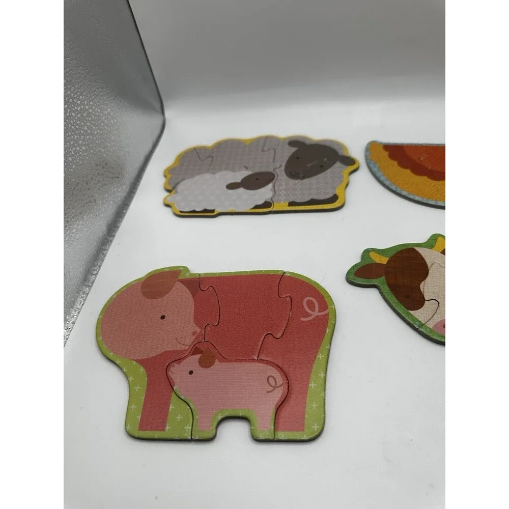 Petit Collage Beginner Puzzle Farm Babies 4 Wood Puzzles in One Complete Set
